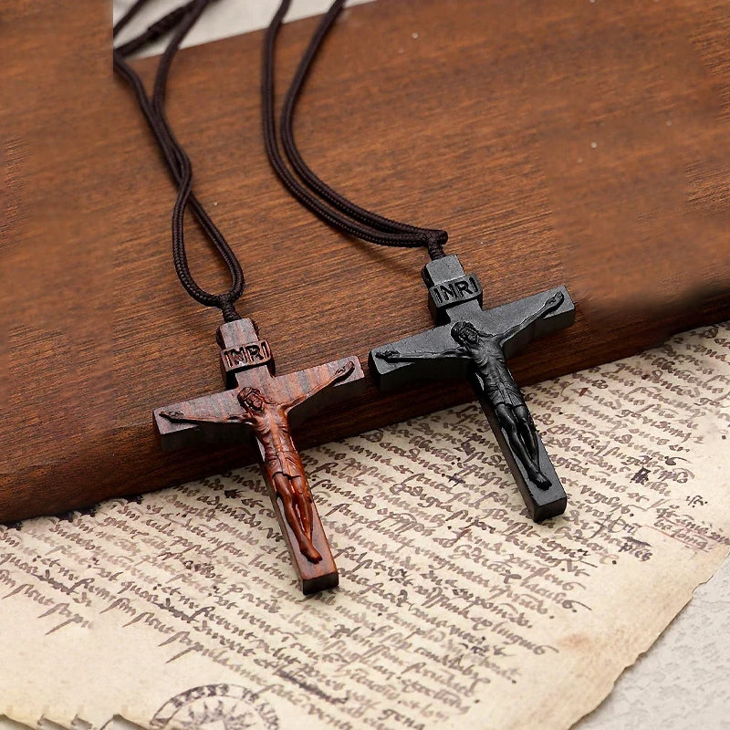 Jesus Cross Wooden Necklace - Worn around neck